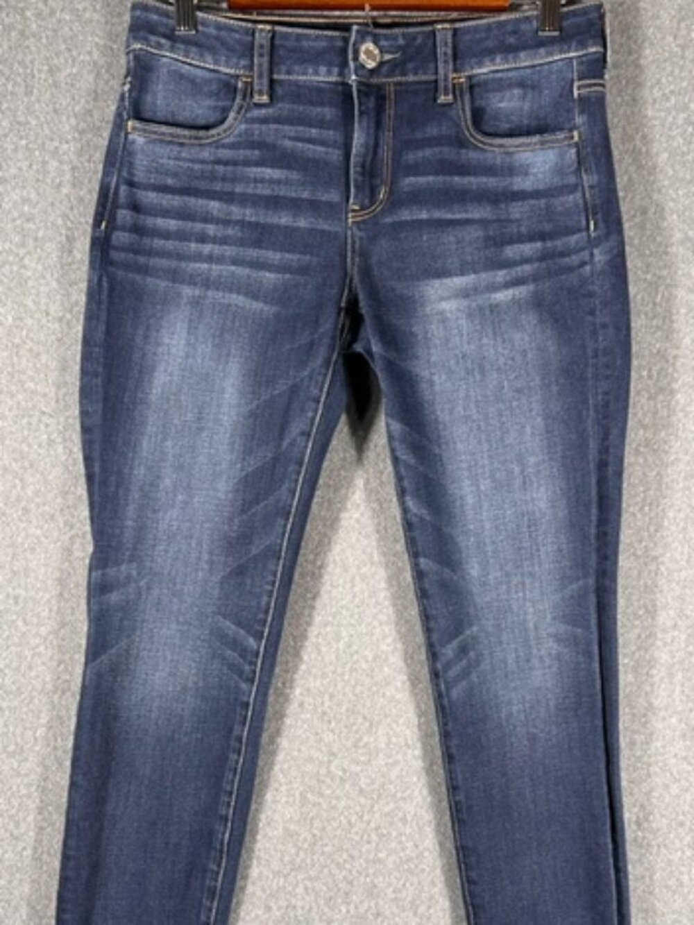 American Eagle Super Super Stretch Jeggings Womens Sz 8 Dark Wash Button Zipper